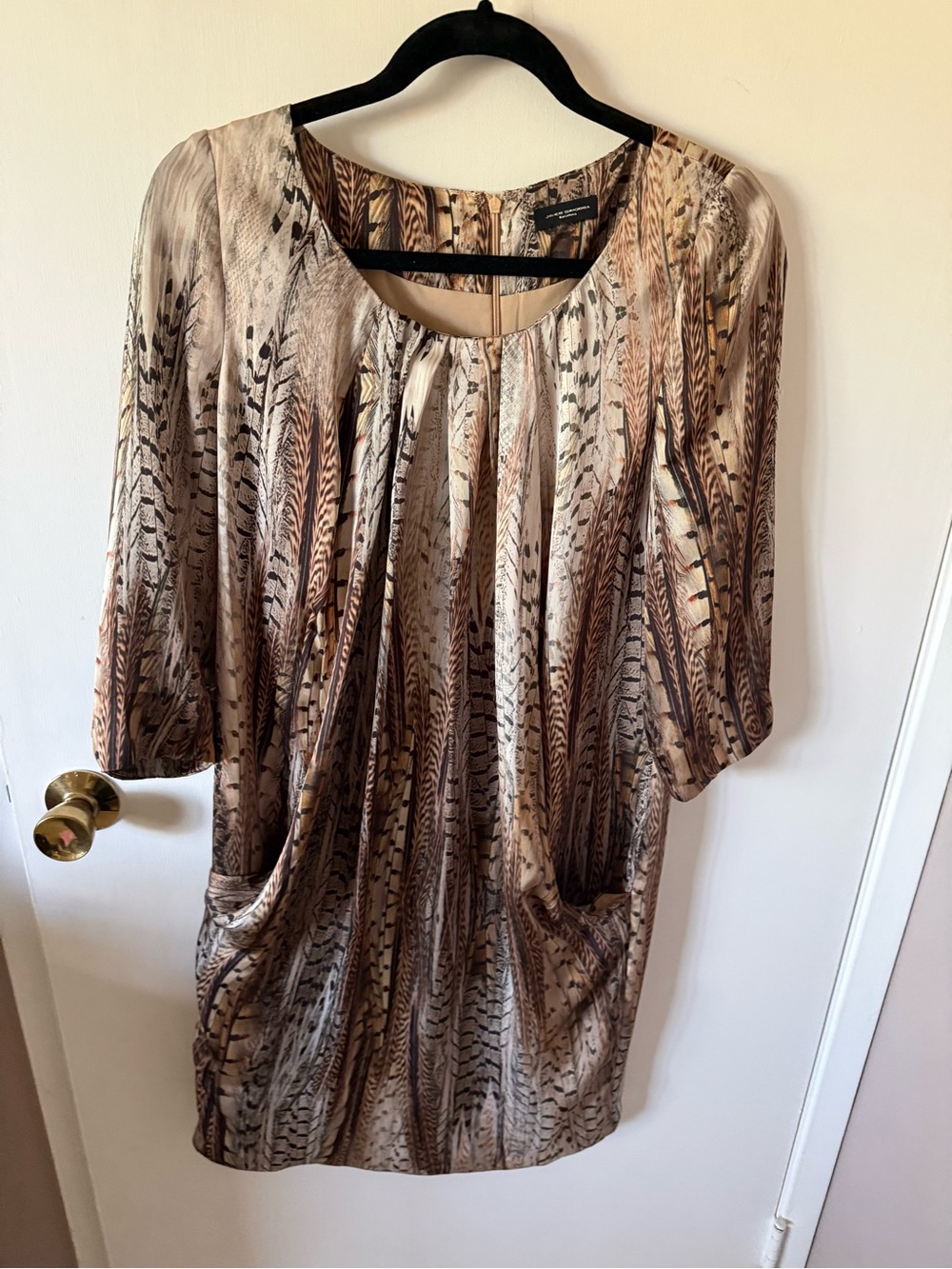 Women's Mini Dress in Brown Feather Print